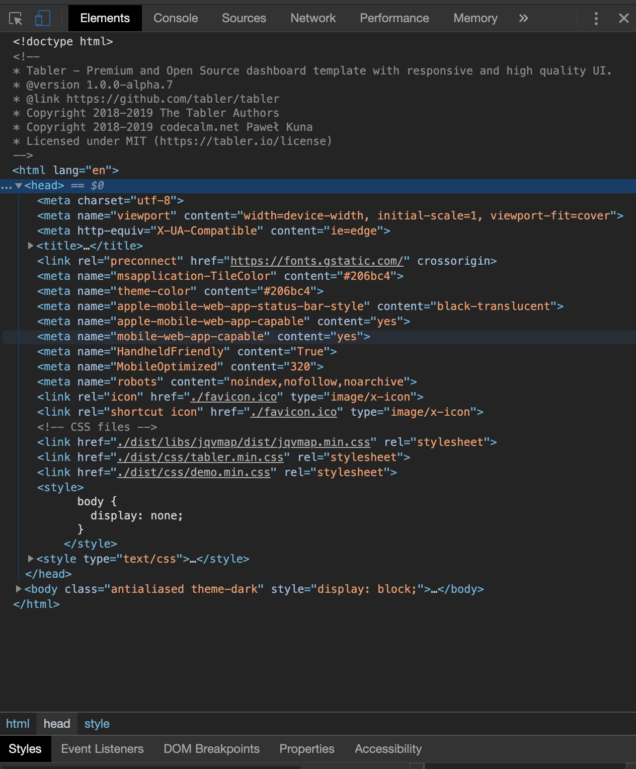 Tabler dependencies overview.